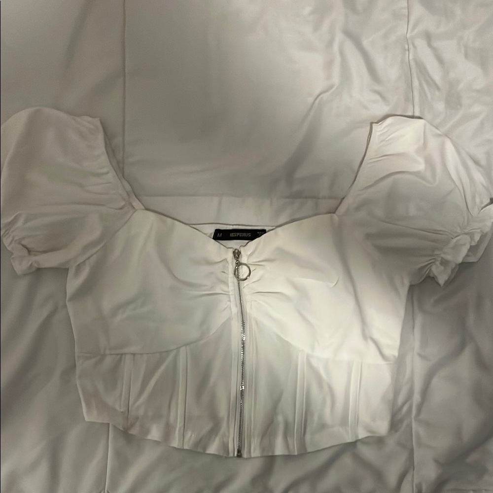Crisp White Cap Sleeve Fitted Crop Blouse